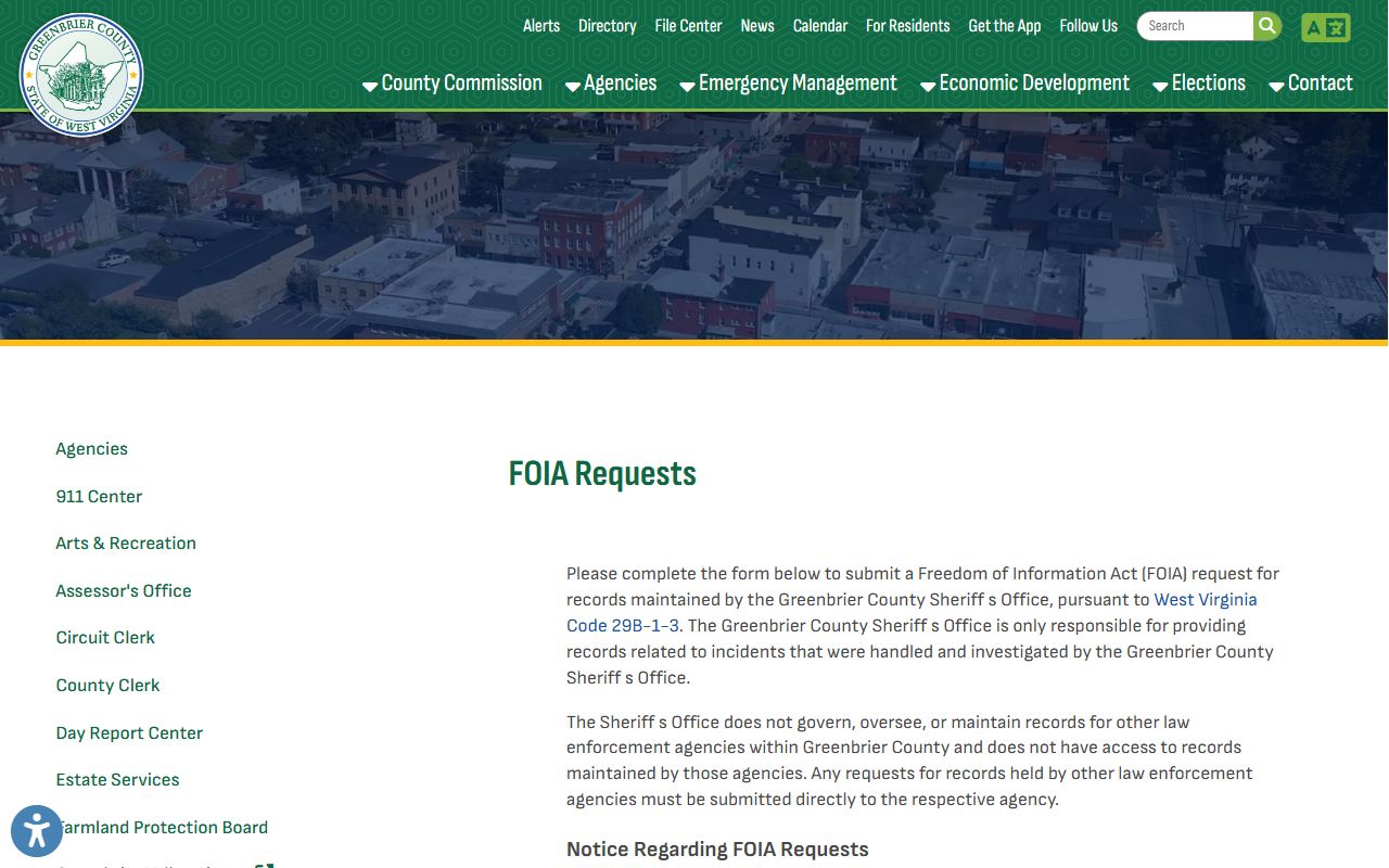 Greenbrier County inmate records sheriff FOIA request form