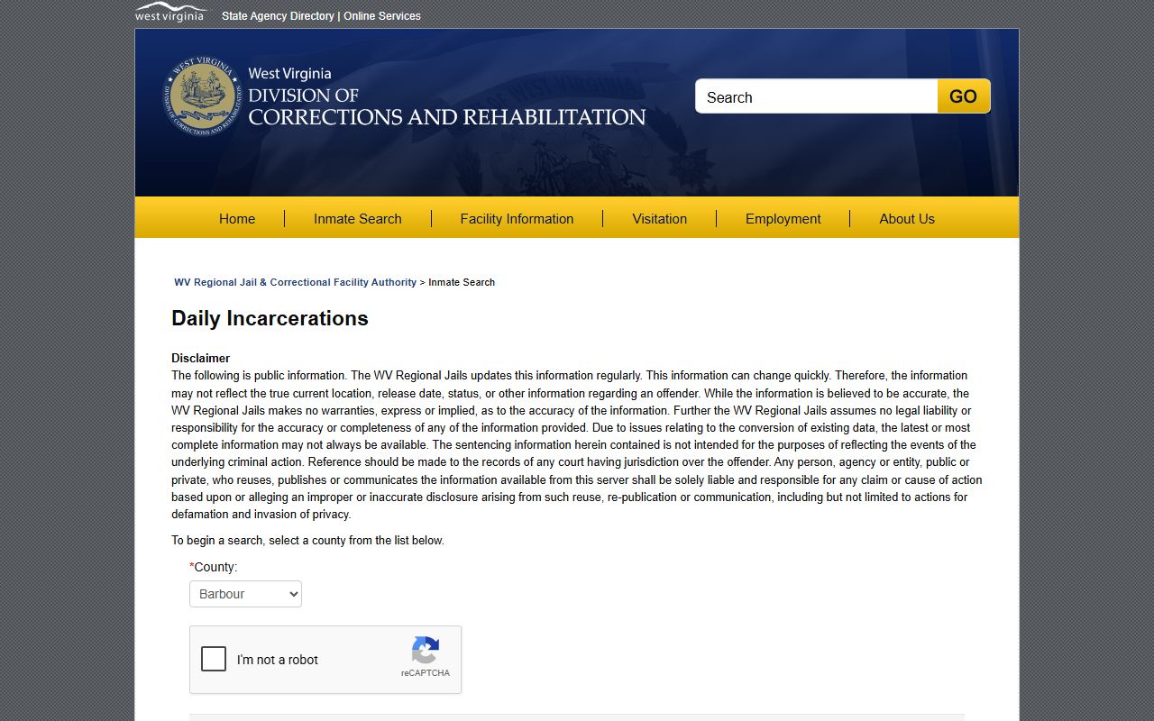 Greenbrier County inmate records daily incarcerations search
